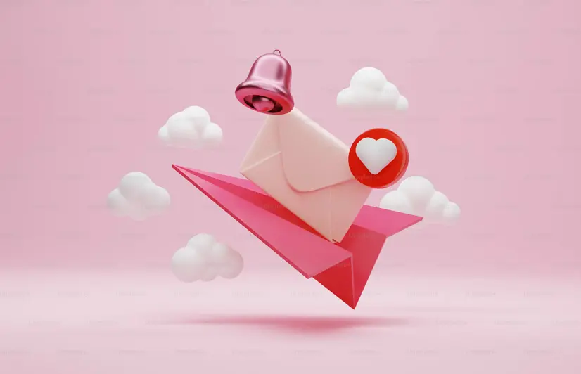 An image of a letter floating in clouds.